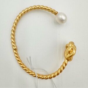 Lovely NWT Tory Burch Braided Gold Bangle Rose and Pearl Adjustable Cuff